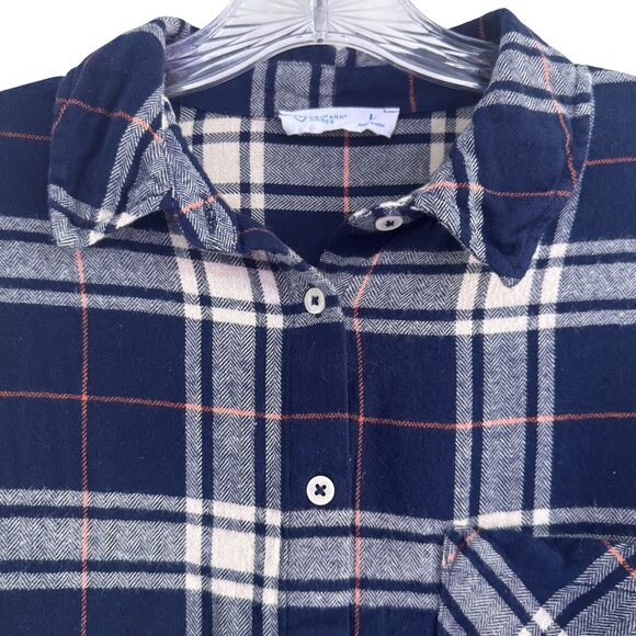 Primark Womens Navy Blue Plaid Button Front Pocket Collared Long Sleeve Size L - Picture 5 of 9